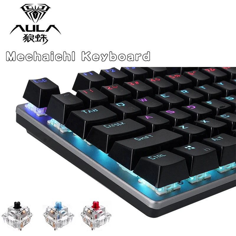 Механическая клавиатура с подсветкой игровая 104key защитой от Ghosting черный синий
