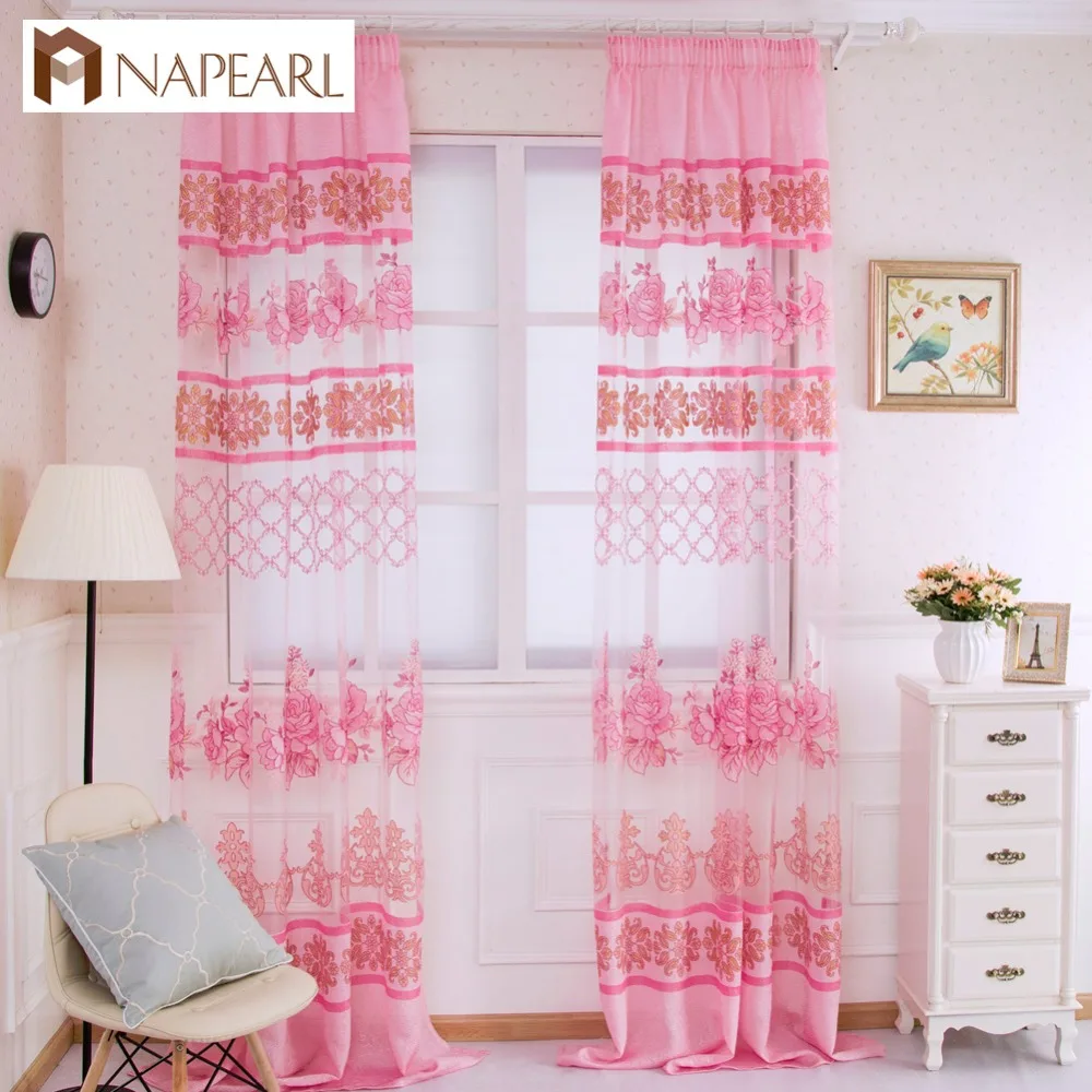 Tulle curtain purple floral transparent sheer fabrics window treatments