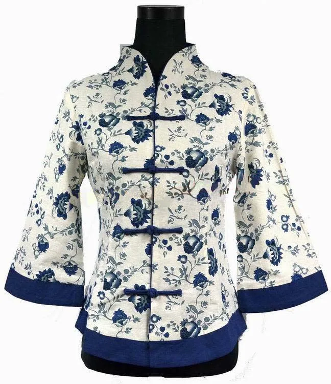 

High Fashion Blue Vintage Women's Jacket Linen Coat Flower Chinese Tradition Tang Suit Oversize S M L XL XXL XXXL 4XL 5XL 2218