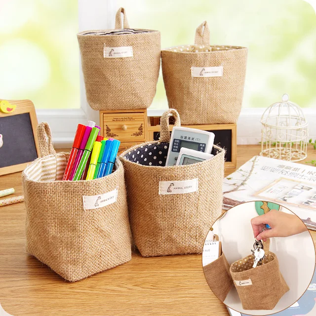 DIY Simple Linen Can Hang Desktop Debris Collection Bag Double sided