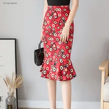 Новая мода осень плюс размер печати Женская юбка-годе винтажная тонкая элегантная Офисная Женская юбка-годе Женская 4Xl 5Xl