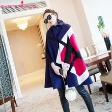 Женская шерстяная накидка с рукавом летучая мышь, с цветным блоком, зимняя, с отложным воротником, для работы, вечерние, шерстяная накидка, повседневная, в клетку, кашемировое пальто, пончо