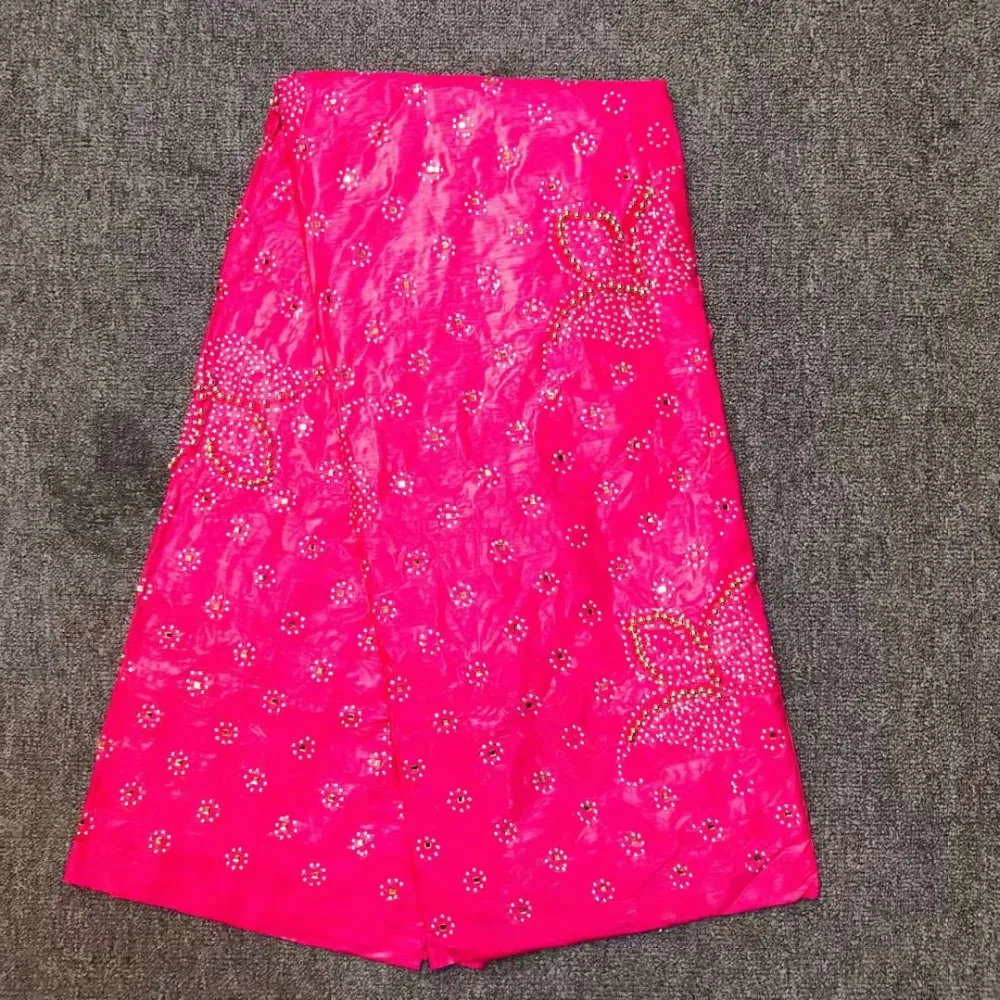 

2019 fushia colour beaded bazin riche lace fabric with stones good quality 5yards A32no043