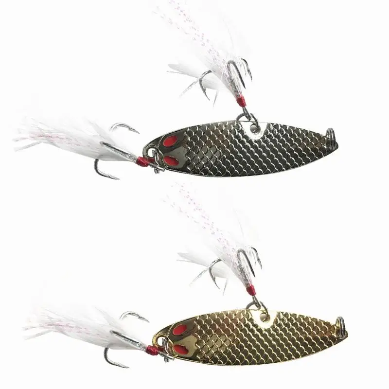 

Metal Hard Leech Fish Lure Sequins Spinners Spoon Long Shot Artificial Crankbaits FishingTackle with Hook Feathers
