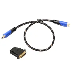 Новый плетеный кабель HDMI V1.4 AV HD 3D + DVI ссылку на HDMI конвертер адаптер для PS3 Xbox HDTV 1080 P DF кабель Длина: 0.5 м