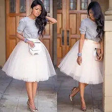 Puff Для женщин шифон Тюлевая юбка белый черный faldas Vestido высокая талия миди по колено шифон Большие размеры женские юбки-пачки