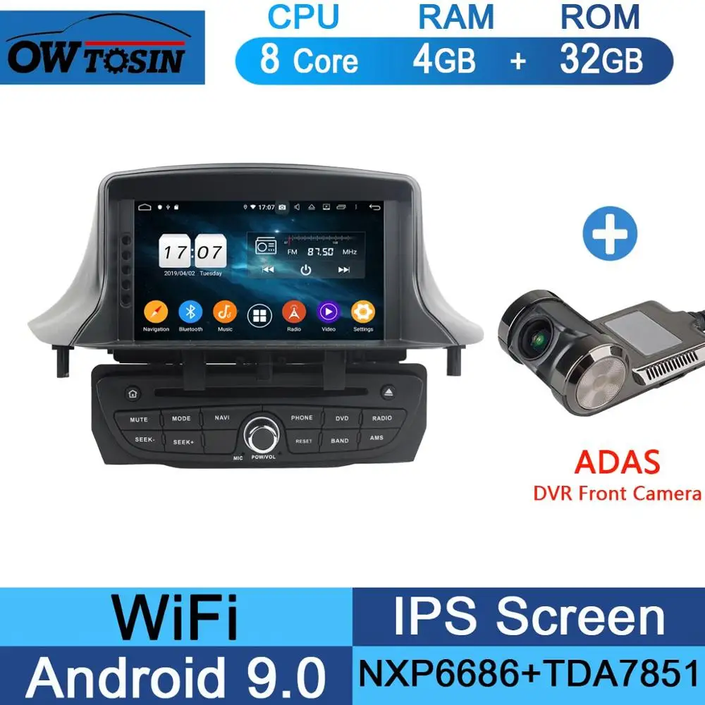 " ips 8 Core 4G ram+ 64G rom Android 9,0 автомобильный dvd-радио GPS для Renault Megane III Fluence 2009- DSP CarPlay Parrot BT стерео - Цвет: 32G Adas Camera