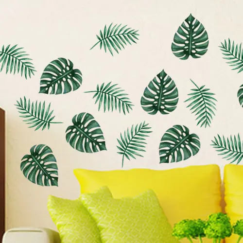 1Pcs Large Green Palm Leaf Wall Art Stickers Room Decal Mural Removable