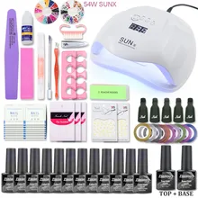 Набор для ногтей комплект гель-лаков для ногтей УФ светодиодный светильник Сушилка 72 Вт/54 Вт/48 Вт/40 Вт, украшенное мозаикой из драгоценных камней, 12 шт. лак гель для ногтей Набор для маникюрные инструменты для ногтей комплект