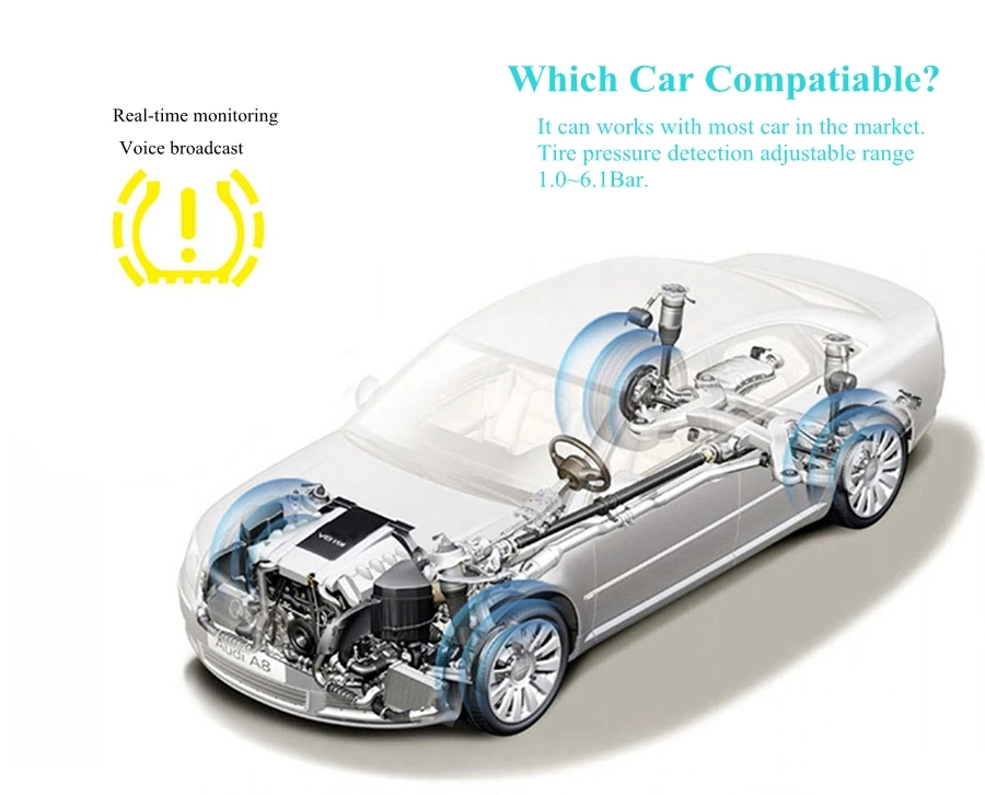 Беспроводное подключение TPMS Bluetooth Встроенный датчик многофункциональная система контроля давления в шинах в реальном времени работает Android/iOS