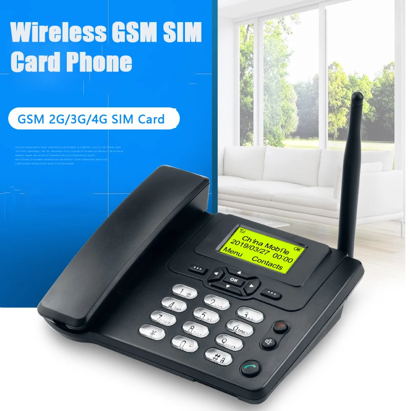 GSM SIM بطاقة الثابتة تلفون مع FM راديو ID دعوة الثابت Telehones هاتف لاسلكي للمنزل الثابتة الهاتف الأسود