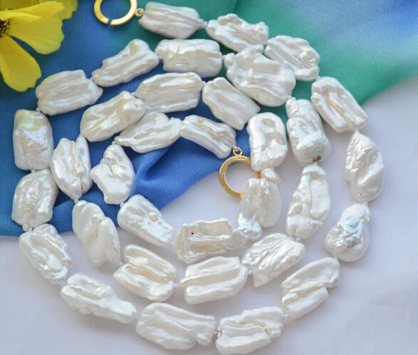 

FREE SHIPPING26mm white BAROQUE KESHI dens REBORN PEARL NECKLACE 34inch