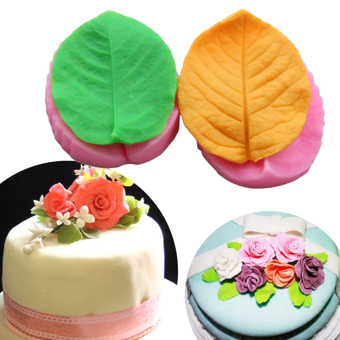 

Kitchen Accessories 2pcs/set Flower-Making Gum Paste Peony Rose Floral Petal Leaf Veiner Silicone Mold Chocolate Soap Stencils
