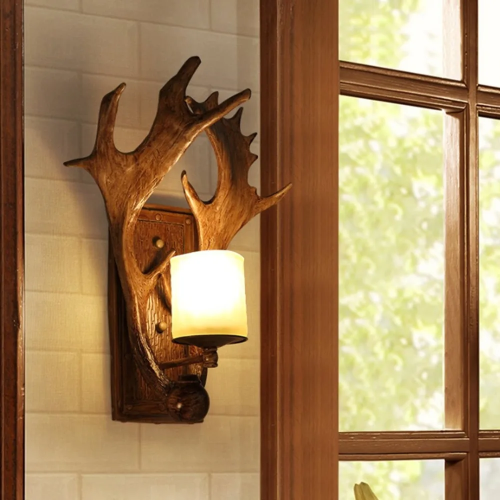 

Vintage Wall Lamp American Style Vintage Resin Antler Wall Lamps Novelty Design Dining Room Living Room Wall Light Wall Fixtur