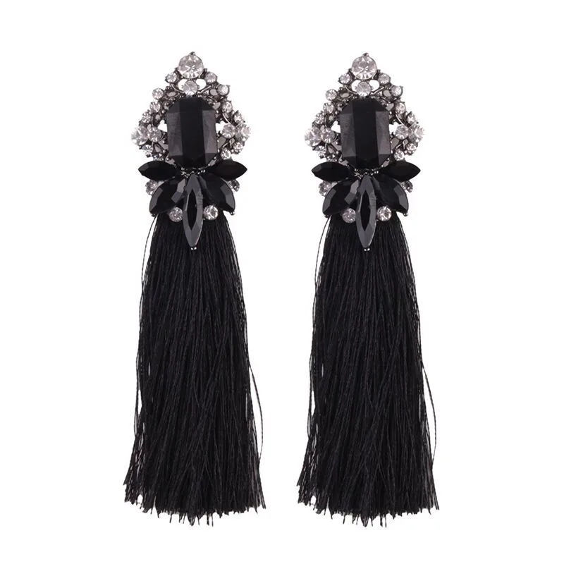 Изысканные серьги с кисточками и кристаллами для женщин, женские серьги с длинными нитками, аксессуары для ушей, женские серьги moda aretes 3B4007 - Окраска металла: black