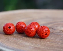 11mm *100* Cinnabar Beads Carved FU Word Flower Lotus Red Round Bead Mala Japa Mala Bracelet Jewellry Findings DIY Accessories