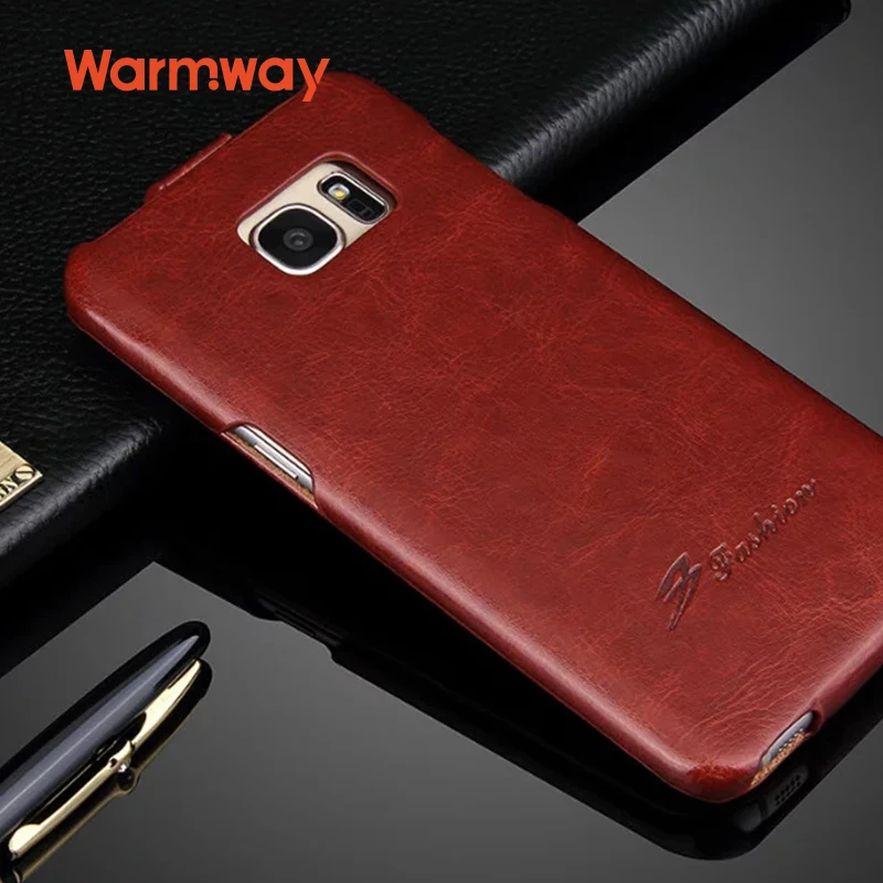Warmway Luxury PU Leather Flip Cover for Galaxy S7 Edge R64 Lines Case Vertical Type Anti
