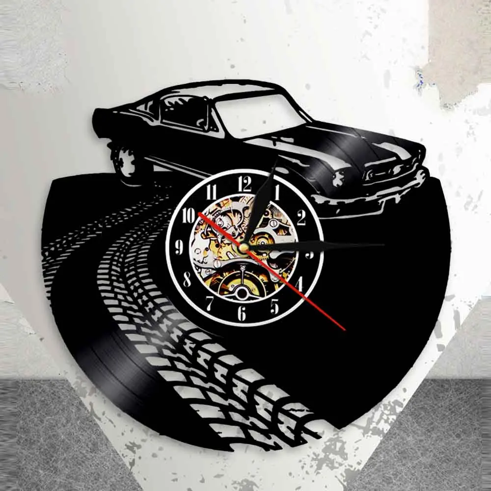 

Classic Vintage Retro Car with Road Mark Wall Art Wall Clock Sports Automobile Racecar Vinyl Record Wall Clock Car Lovers Gift