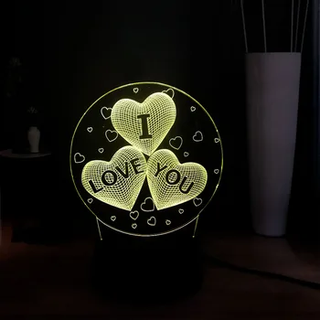 

Acrylic Panel Love you Heart 3D LED Dec 7 Color Change Romantic Illusion Mood Sleep Bedside Table Lamp Holiday Girlfriend Gift
