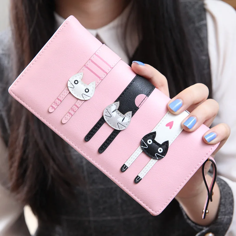  2016 New Fashion Envelope Women Wallet Cat Cartoon Wallet Long Creative Female Card Holder  PU wallet coin purses Girls 