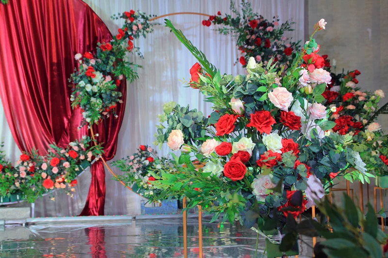 JAROWN Round Ring Arches Iron Shelf Artificial Flower Door Wedding DIY Background Decoration Home Party Flower Row Stand Decor (60)