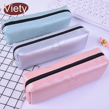

simple solid sunny pencil case student pencil cases for girl stationery PU pencil bag estojo material escolar school supplies