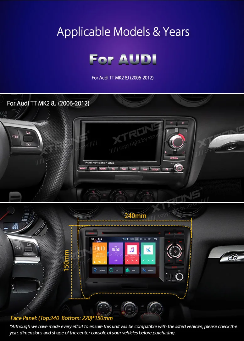 Excellent XTRONS Octa Core 7"Android 8.0 Car DVD Player Radio Stereo for Audi TT MK2 8J 2006 2007 2008 2009 2010 2011 2012 GPS DAB+WIFI 4G 4