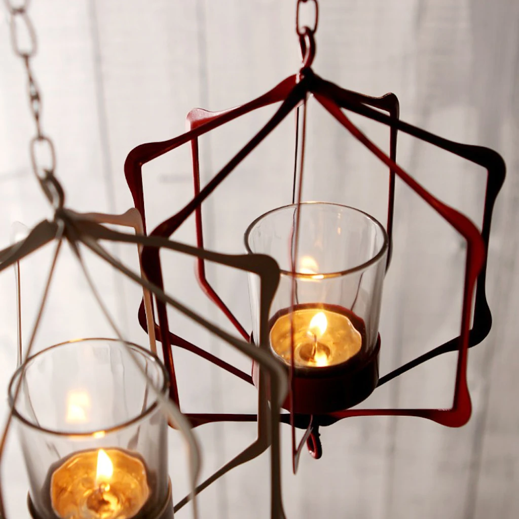 Iron Wire Hanging Moroccan 3D Geometric Tea Light Candle Holder Candlestick Candelabra Mood Light Lantern Case Ornament