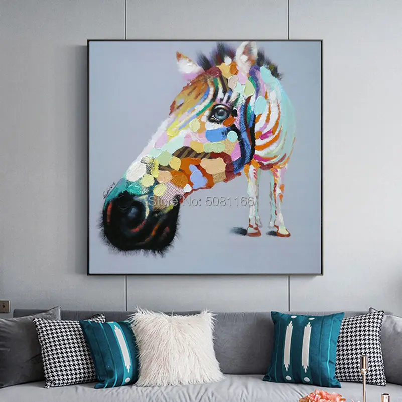 

Hand painted Abstract Modern Abstract Oil Painting on Canvas cartoon horse picture funny animal poster Home Decorative Wall Art