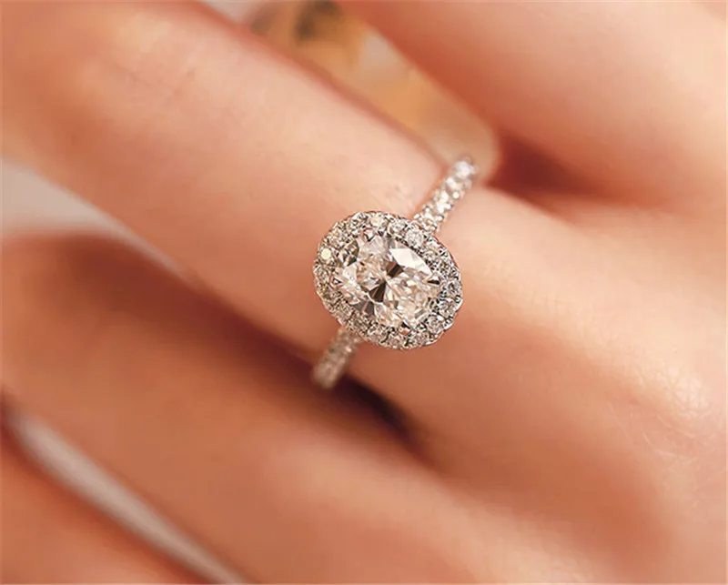 Изысканные леди обещание кольцо 925 пробы серебряный овальный кубического циркония обручение обручальное кольца для женщин ювелирн