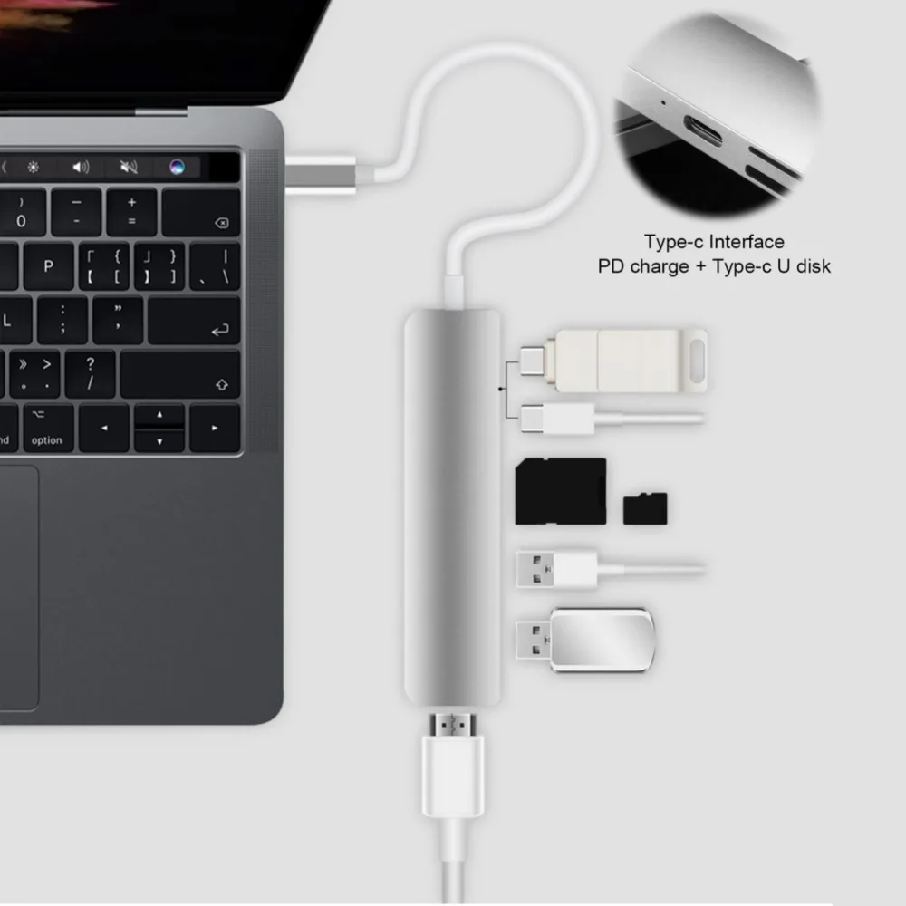 Тип C конвертер USB концентратор для MacBook Pro Thunderbolt 3 USB 3,1 концентратор с SD/Micro SD кардридер+ USB-C зарядное устройство PD Конвертеры