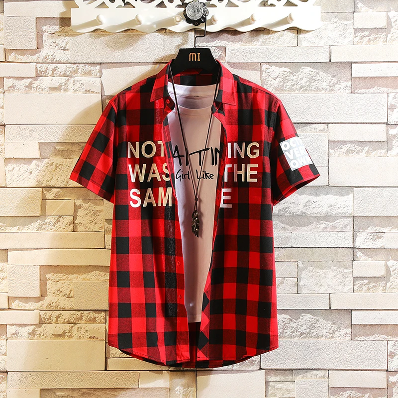 Short Sleeve Shirt Men Clothes 2019 New Arrival Plaid Pattern Slim Fit Shirt Streetwear