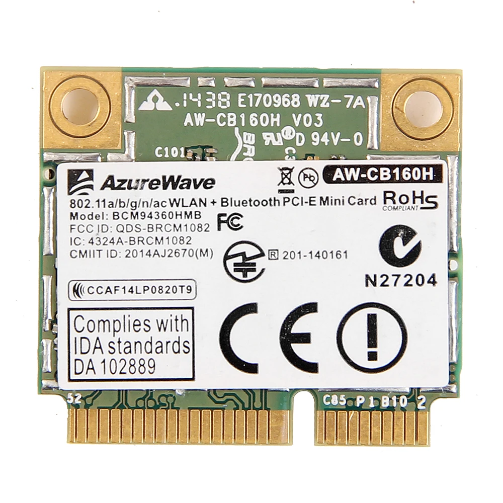 Беспроводная Wi Fi WLAN Bluetooth 1300 Mini PCI E карта AzureWave AW CB160H Broadcom BCM94360HMB 802.11AC 4 0 Мбит/с + 20 см