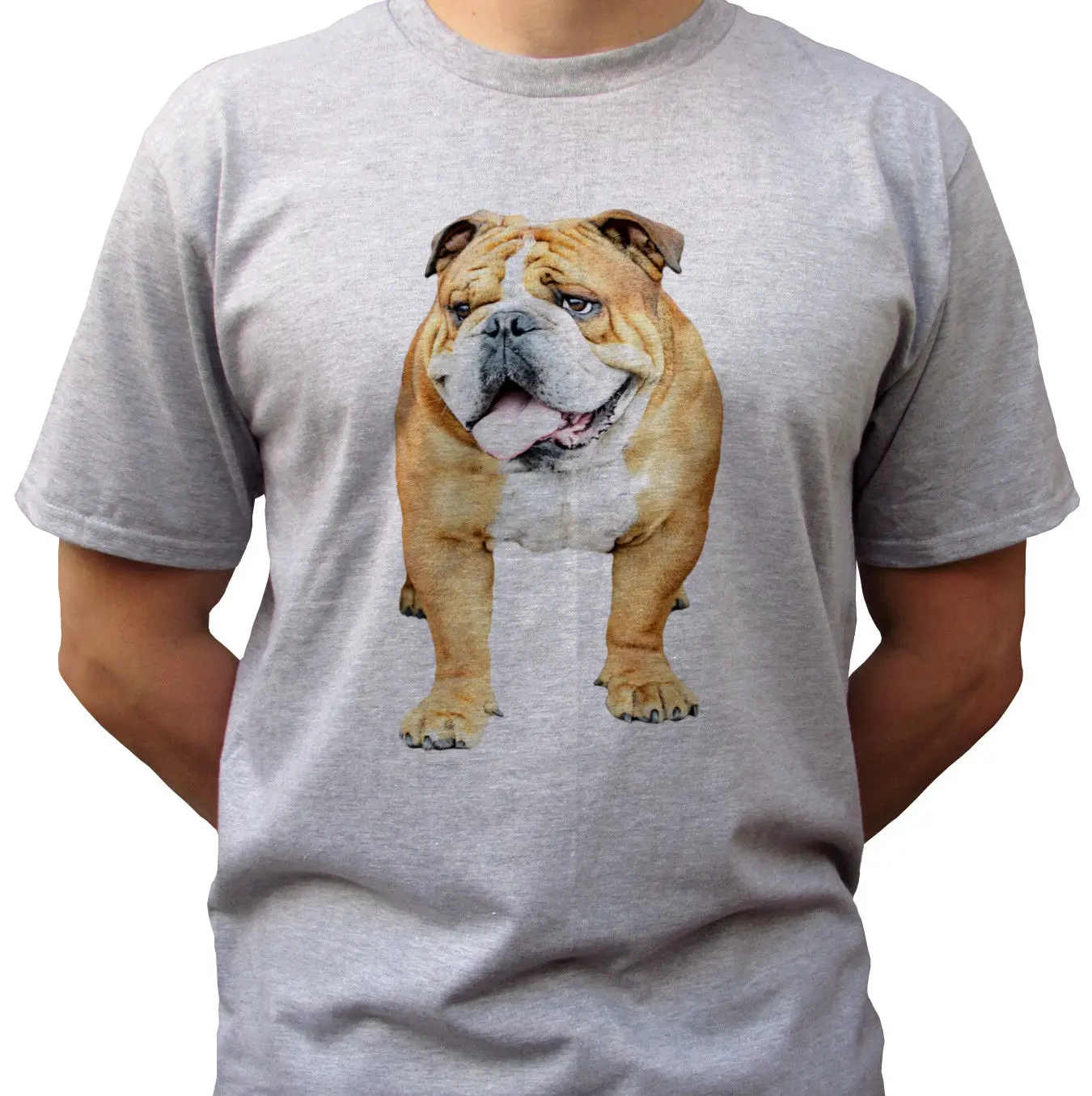 Bulldog design grey t shirt top english bulldog tee dog design mens