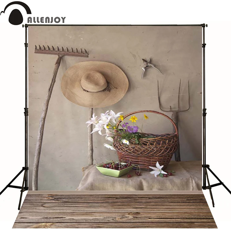 

Allenjoy Photographic background Rustic wooden basket hat newborn vinyl backdrops photography photocall wood