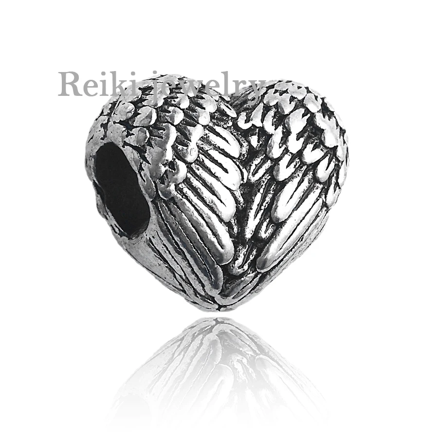 2 X Angel Wings Heart Bead Charm Spacer Fits European Bracelets /& Necklace