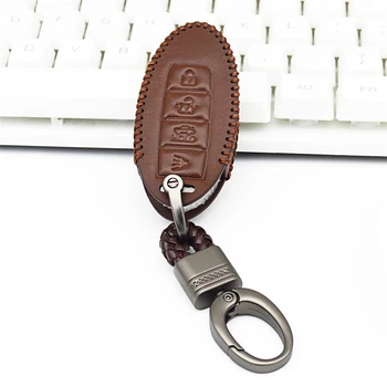 

Leather Car Key Case Cover For Nissan Altima Maxima Qashqai Skyline Juke Alissa X-Trail 370Z Versa Rogue Armada Sentra Keychain