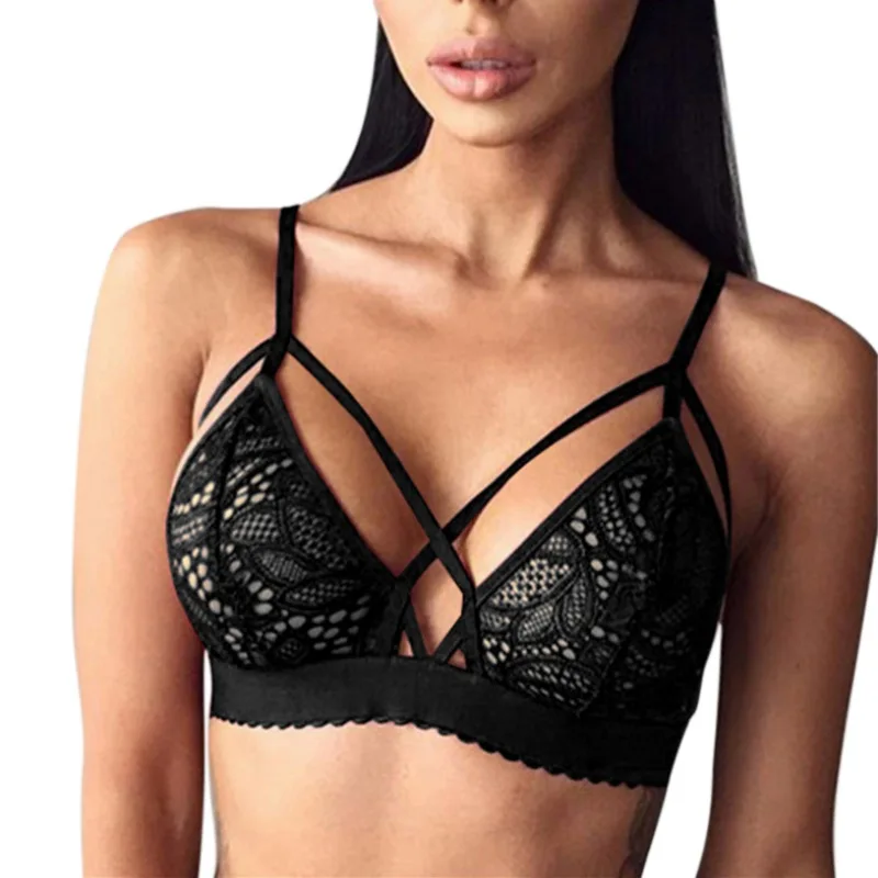  Sexy Lingerie Female Push Up Bra Strappy Hollow Out Lace Bras for Women Thin Temptation Bralette In