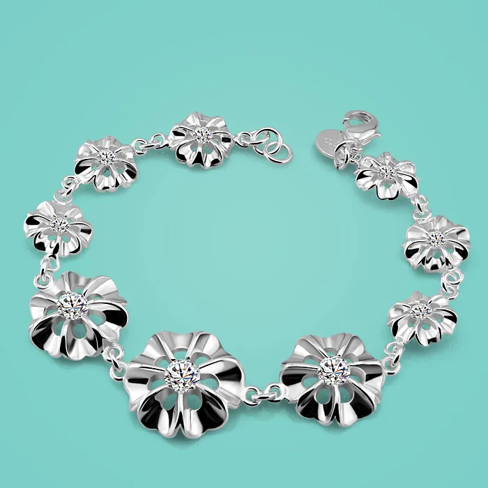 Женский браслет из серебра с цветами 20 см|bracelet bracelet|female braceletbracelets for women silver |