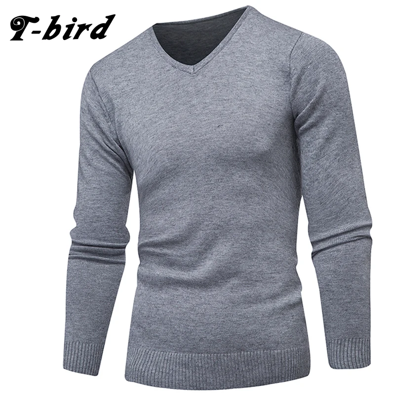 

T-Bird 2018 Fashion Brand Clothing Men Solid Sweater Simple Stripe V-Neck Slim Fit Casual Pullover Men Sweaters Knitting Mens
