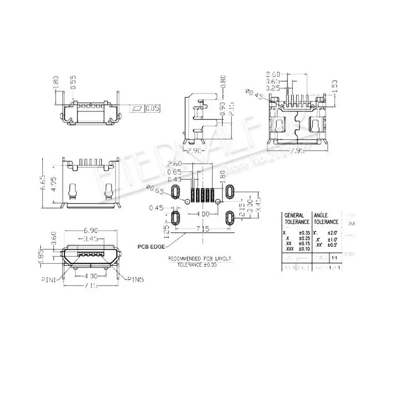 Xiaomi USB 2,0 Тип A женский AF 11,0 прямой край погружения 1,9 мм короткий корпус 4 фута прямой вставки платы 4PIN сварки PCB DIY