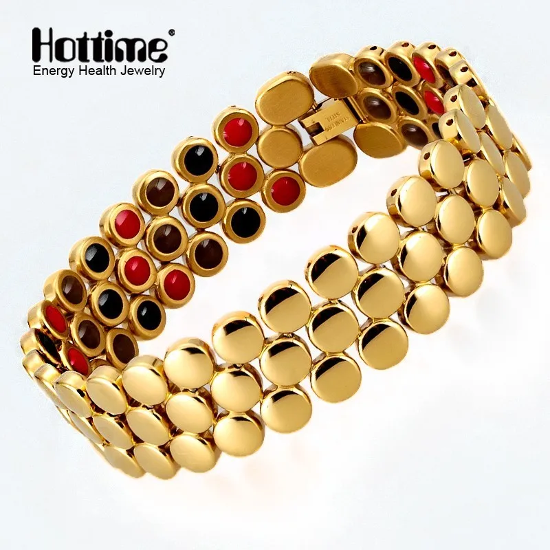 

Hottime Therapy Magnetic Bracelets for Women Men Gold Stainless Steel Power Stones Link Chain Unisex Bracelets Bangles