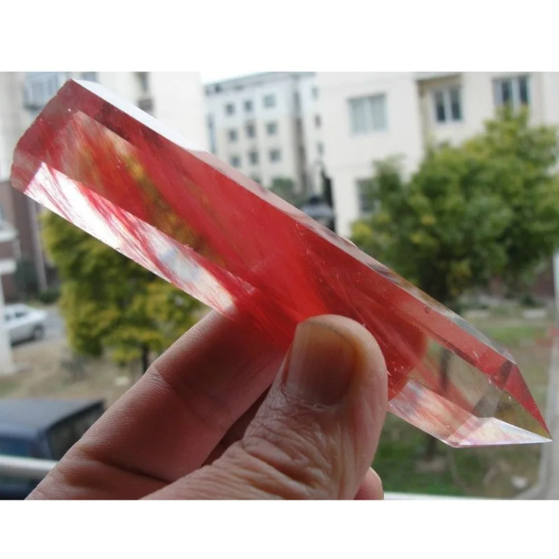 JX-LCLYL  Natural Rare Red Quartz Crystal Wand Point Single Terminated Healing Specimen