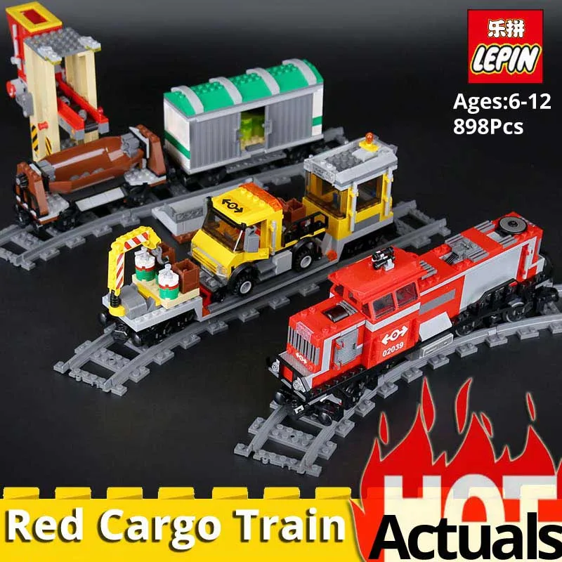 

LEPIN CITY 02039 The Red Cargo Train set Building Blocks Bricks Educational Christmas Gifts Compatible LegoINGlys 3677 Train toy