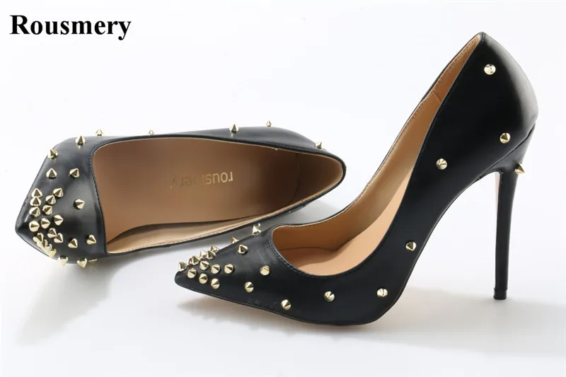 

Women Cheap Fashion Pointed Toe Black White Gold Spike Pumps Classical Style 10cm 12cm High Heels Formal Dress Wedding Shoes