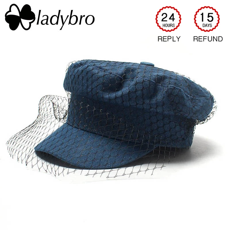Женская Джинсовая Шляпа Ladybro элегантная сетчатая шляпа в стиле милитари