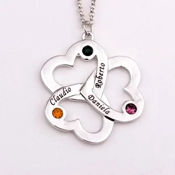

Personalized Triple Heart Necklace with Birthstones New Arrival Long Birthstone Necklaces Custom Made Any Name YP2493
