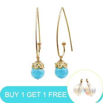 

LiiJi Unique Natural Blue Aquamarines 10mm 925 Sterling Silver Gold Color Long Drop Earrings