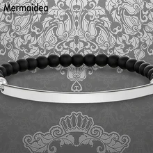 Браслет из бисера ID с бисер из обсидиана 925 пробы серебро Модные украшения Мода Pulseiras подарок для Для женщин девочек