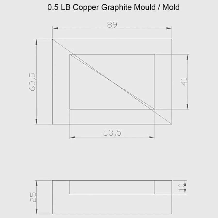 0.5lb copperGraphite Ingot Mold for Casting Melting Refining Metal  inner size 63.5 x 41 x 10mm